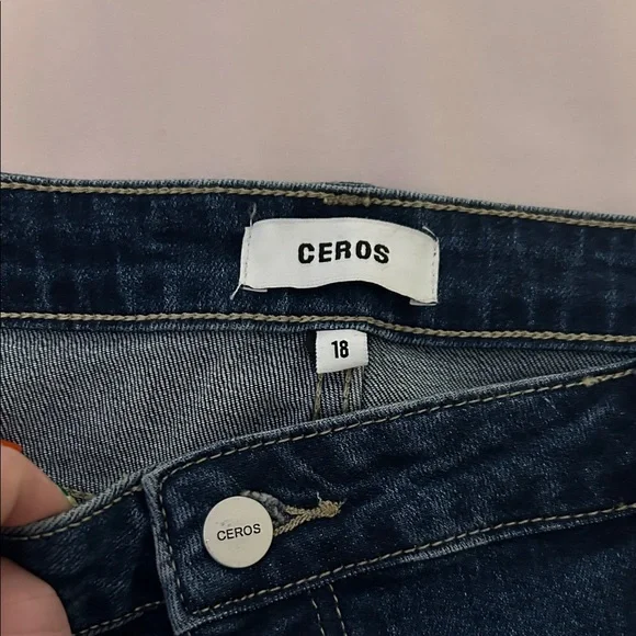 Ceros Women's Dark Blue Flare Jeans with small rips - Picture 3 of 5